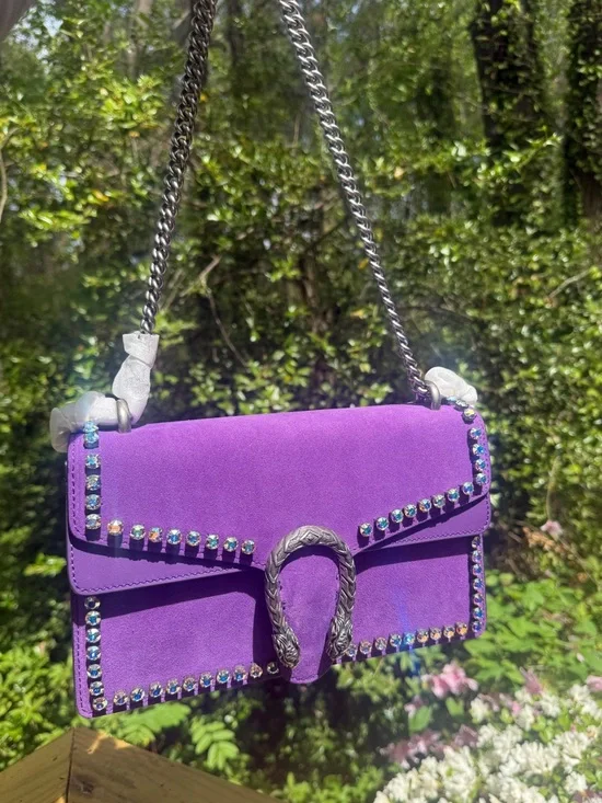 RARE Gucci Dionysus Purple Suede Crystal Chain Purse - Picture 13 of 15